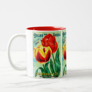 Caneca De Café Em Dois Tons Anúncio de Jardim Antigo, Tulipas Vermelhas Amarel