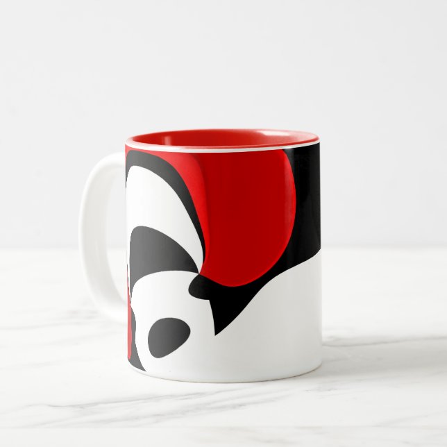 Caneca De Café Em Dois Tons Ao Sr. Redd: Abstrato Preto, Branco e Vermelho (Frente Esquerda)