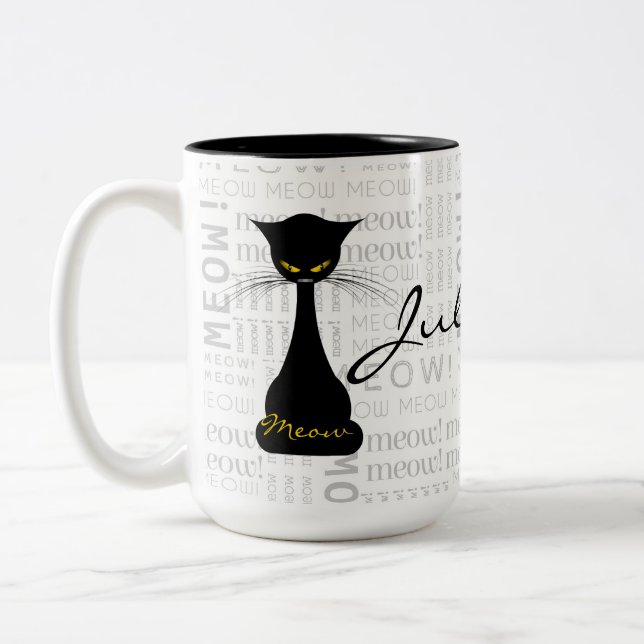 Caneca De Café Em Dois Tons APAL: Costume do Meow do gato preto (Esquerda)
