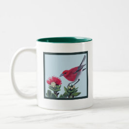 Caneca De Café Em Dois Tons Apapane & Lehua Blossom Hawaii Nature Illustration