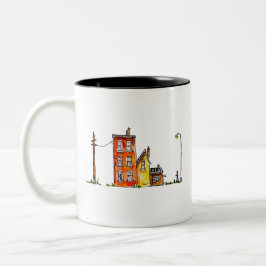 Caneca De Café Em Dois Tons Apartamento de Aquarela com Luz de Rua