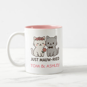 Caneca De Café Em Dois Tons Apenas Casados - Gatos De Casamento Bonitos Dão