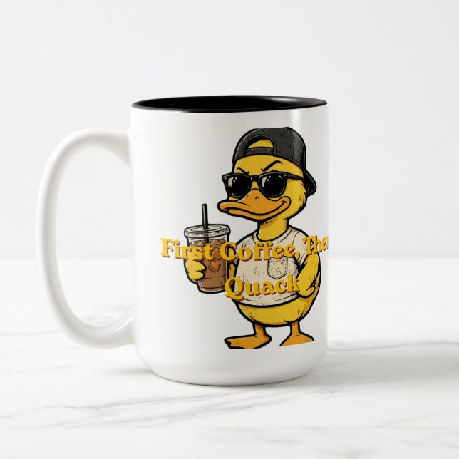 Caneca De Café Em Dois Tons Apenas Continue Quackando Pato Fofo com Café (Esquerda)