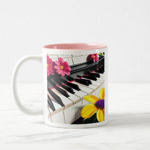Caneca De Café Em Dois Tons Apenas Tocar Piano e Flores Coloridas