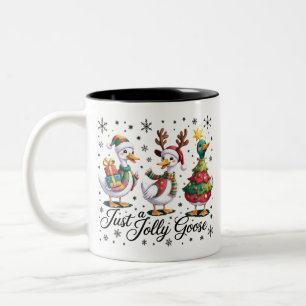 Caneca De Café Em Dois Tons Apenas um ganso alegre remendado Natal Pato engraç