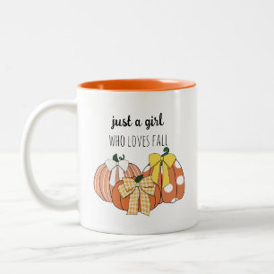 Caneca De Café Em Dois Tons Apenas Uma Garota Que Ama Folhas De Outono Abóbora