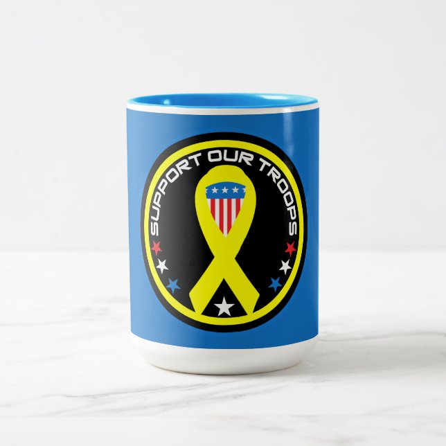 Caneca De Café Em Dois Tons Apoiando Nossas Tropas Patrióticas (Centro)