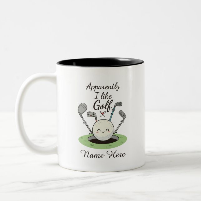 Caneca De Café Em Dois Tons Apparently I Like Golf personalized Name  (Esquerda)