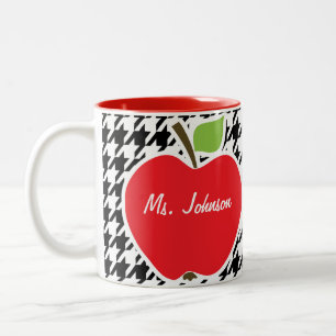 Caneca De Café Em Dois Tons Apple em Houndstooth preto & branco