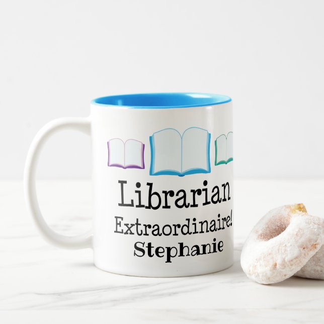Caneca De Café Em Dois Tons Apreciação Bibliotecária Personalizada (Com Donut)