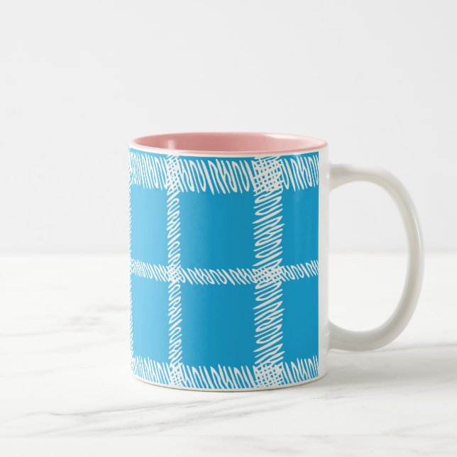 Caneca De Café Em Dois Tons Aqua da xadrez (Direita)
