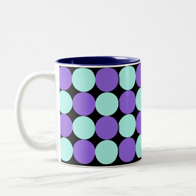 Caneca De Café Em Dois Tons Aqua e Bolinhas Azuis (Esquerda)