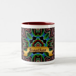 Caneca De Café Em Dois Tons Aqua Earth Fractal Art Custom Name Mug
