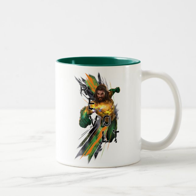 Caneca De Café Em Dois Tons Aquaman | Aquaman "Revolta" Gráfico Refratado (Direita)