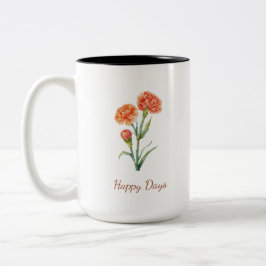 Caneca De Café Em Dois Tons Aquarela Botânica de Cravo Coral com Nome Personal
