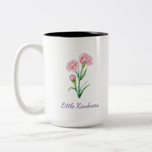Caneca De Café Em Dois Tons Aquarela Botânica de Cravo Rosa com Nome Personali