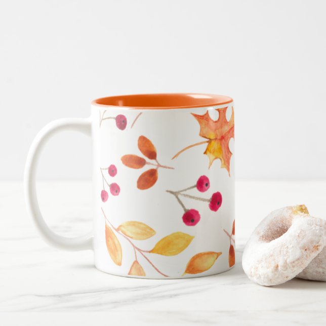 Caneca De Café Em Dois Tons Aquarela Cair Autumn Deixa Aquarela (Com Donut)