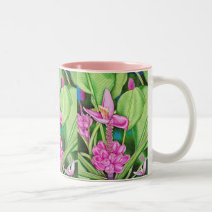 Caneca De Café Em Dois Tons Aquarela cor-de-rosa das bananas