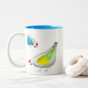 Caneca De Café Em Dois Tons Aquarela de frangos fofos