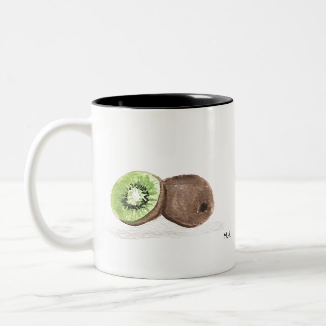Caneca De Café Em Dois Tons Aquarela de fruta Kiwi (Esquerda)