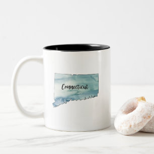 Caneca De Café Em Dois Tons Aquarela do Mapa do Estado de Conexão