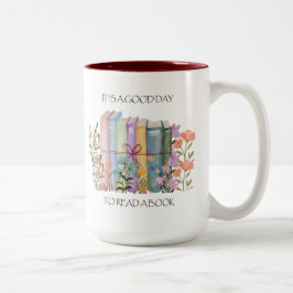 Caneca De Café Em Dois Tons Aquarela "É um bom dia ler um livro"