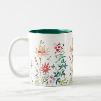 Caneca De Café Em Dois Tons Aquarela Flores