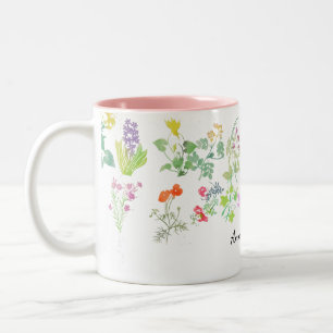 Caneca De Café Em Dois Tons Aquarela flores silvestres