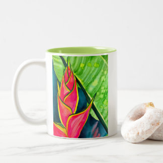 Caneca De Café Em Dois Tons Aquarela heliconia flor tropical
