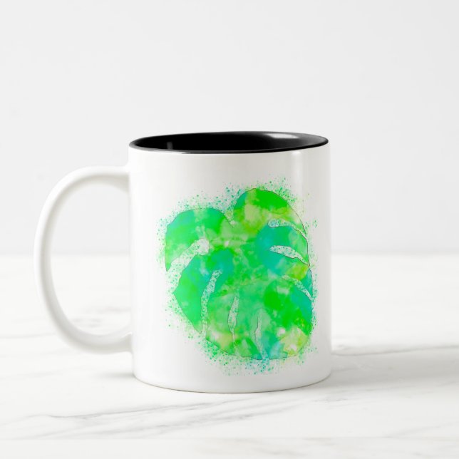 Caneca De Café Em Dois Tons Aquarela Monstera (Esquerda)