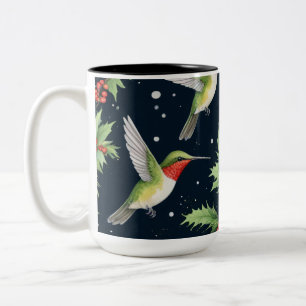 Caneca De Café Em Dois Tons Aquarela Natal Beija-flores & Poinsettia Mar