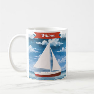 Caneca De Café Em Dois Tons Aquarela Náutica Oceano Velero Personalizado