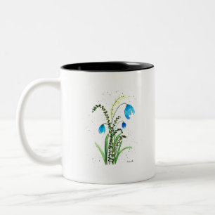 Caneca De Café Em Dois Tons Aquarela Verde Azul Floral Russo Chic Fern