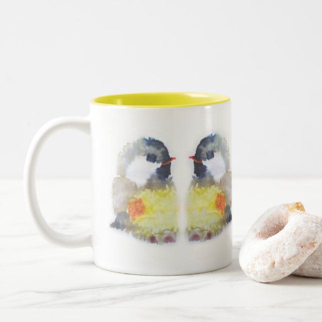 Caneca De Café Em Dois Tons Aquarell Kohlmeise (Com Donut)