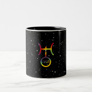 Caneca De Café Em Dois Tons Aquário Urano Símbolo Planetário Tie Dye Estelar