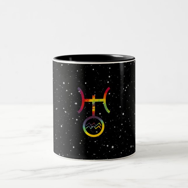 Caneca De Café Em Dois Tons Aquário Urano Símbolo Planetário Tie Dye Estelar (Centro)