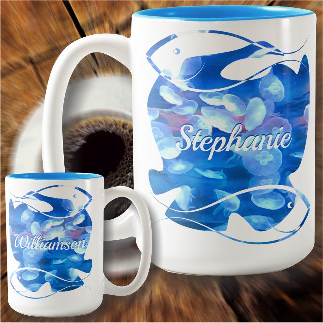 Caneca De Café Em Dois Tons Aquarium Jellyfish 0925 (Criador carregado)