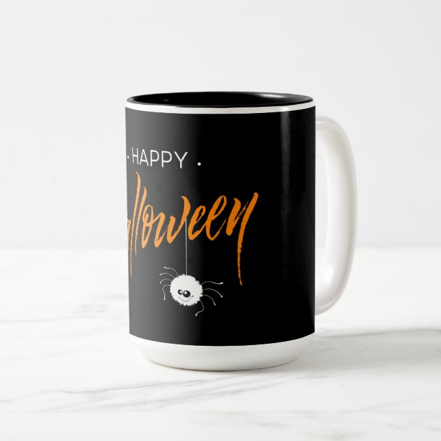 Caneca De Café Em Dois Tons Aranha Feliz Halloween (Frente Esquerda)