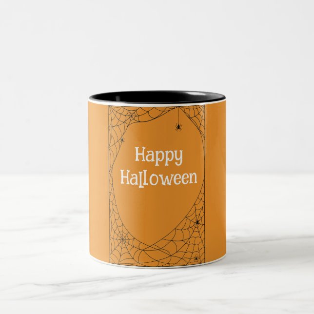Caneca De Café Em Dois Tons Aranhas de Halloween Laranja Preto (Centro)