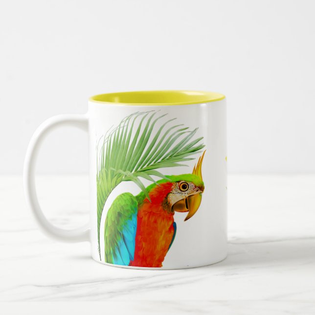 Caneca De Café Em Dois Tons Arara e folhas de palmeira (Esquerda)