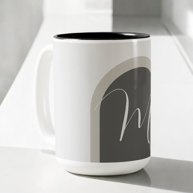 Caneca De Café Em Dois Tons Arch Na moda Boho com Monograma de Script (Personalize this stylish mug with your monogram initial. It makes a great gift!)
