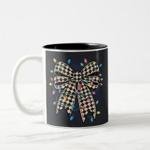 Caneca De Café Em Dois Tons Arco de Luzes de Natal Coquette Feliz Natal Feriad