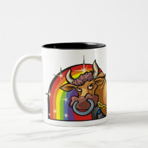 Caneca De Café Em Dois Tons Arco-íris dos anos 80 com Touro Touro