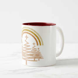 Caneca De Café Em Dois Tons Arco-Íris Festivo Dourado Estimulando Árvores-Alvo