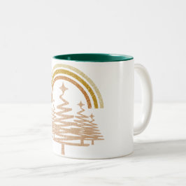 Caneca De Café Em Dois Tons Arco-Íris Festivo Dourado Estimulando Árvores-Alvo