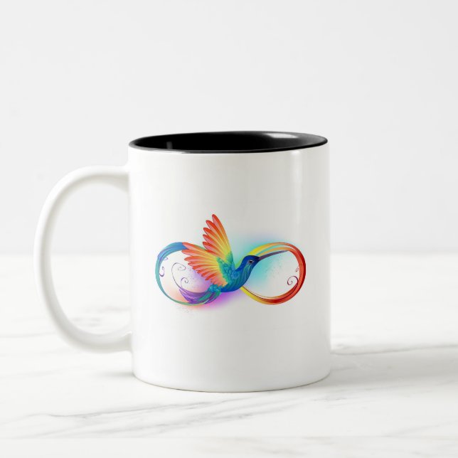 Caneca De Café Em Dois Tons Arco-íris Hummingbird com símbolo Infinito (Esquerda)