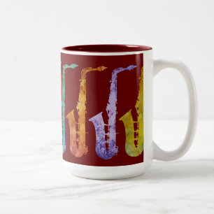 Caneca De Café Em Dois Tons Arco-íris jazzístico de Saxaphone em Borgonha