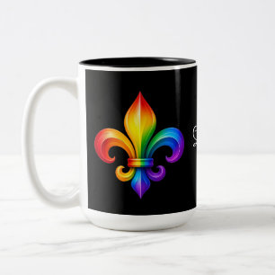Caneca De Café Em Dois Tons Arco-íris LGBTQ Flor De Lis