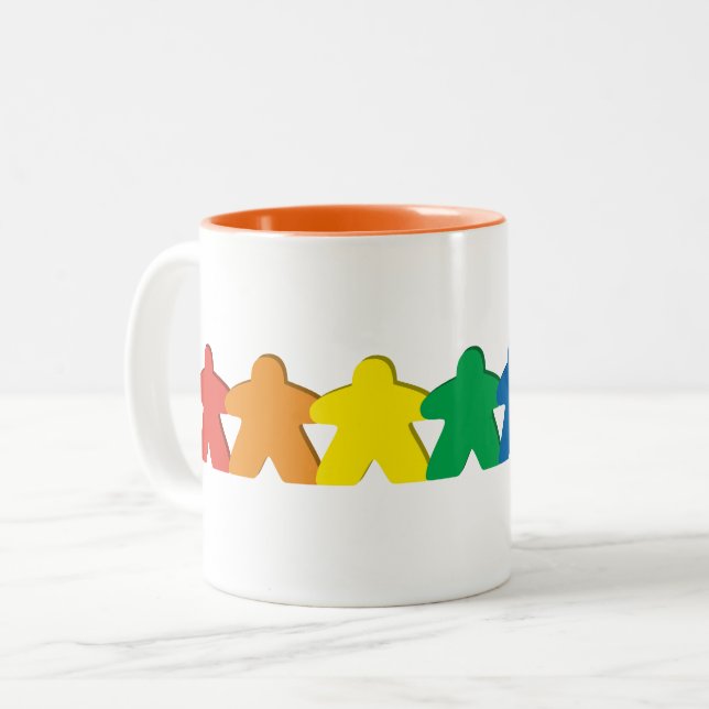 Caneca De Café Em Dois Tons Arco-íris Meeple (Frente Esquerda)