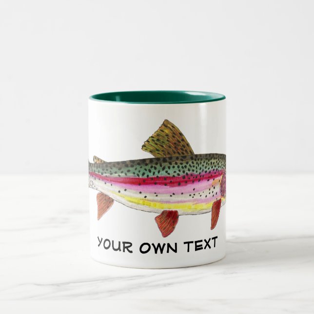 Caneca De Café Em Dois Tons Arco-Íris Truta Voando Iquitologia Angler (Centro)